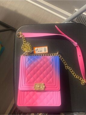 Jelly Quilted Ombré Shoulder Bag Pink Blue Chain Strap Gold Hardware Purse